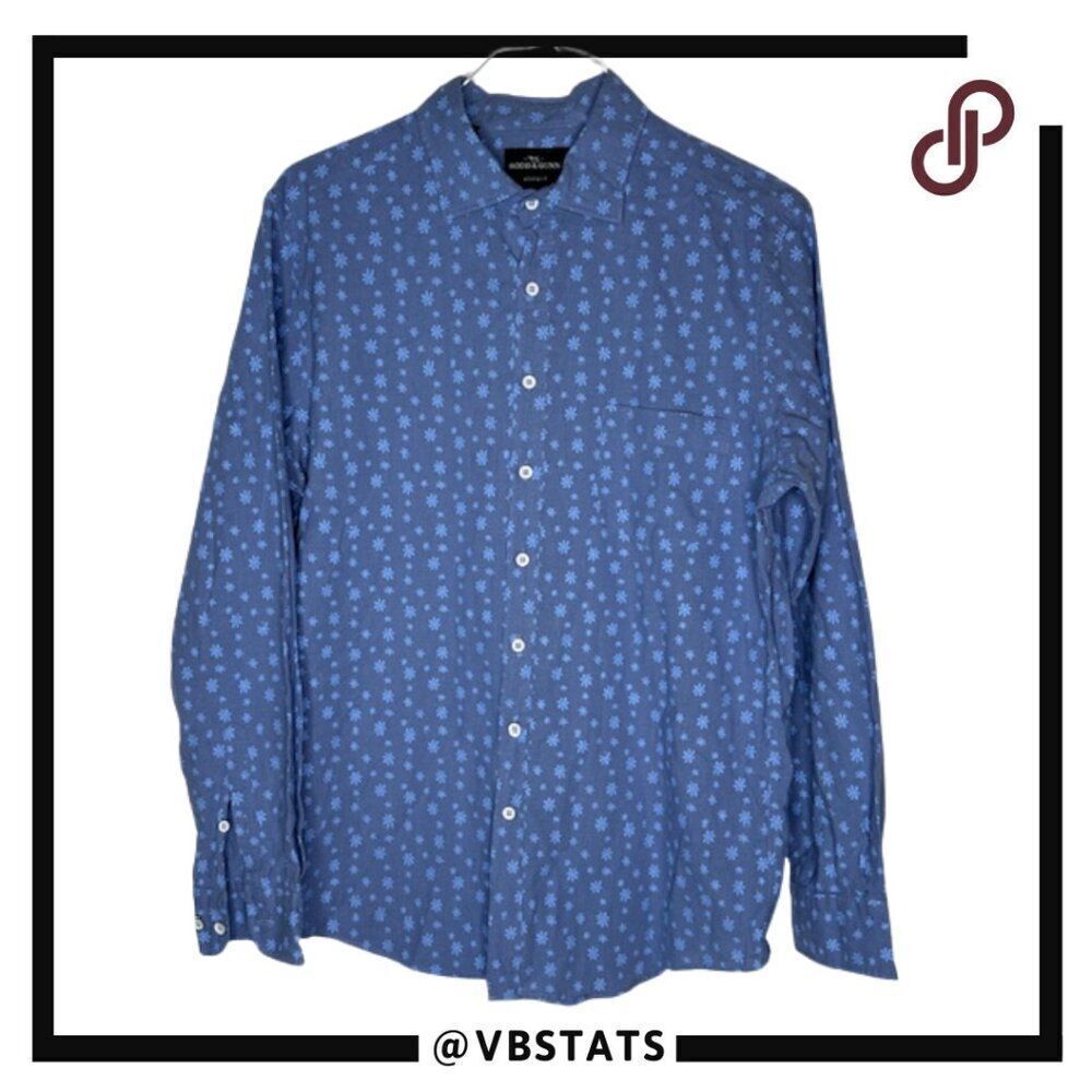 Rodd &‎ Gunn Pacific Blue with Light Blue Small Print Design LS Shirt Size Large